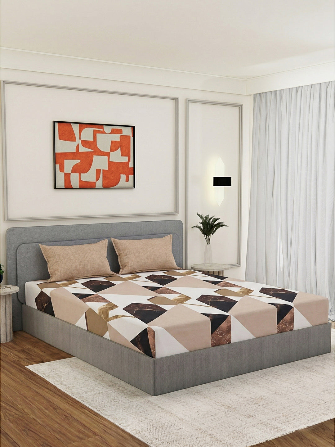 110 GSM Polyester Double Bed Bedsheet with 2 Pillow Covers Aromatica Collection