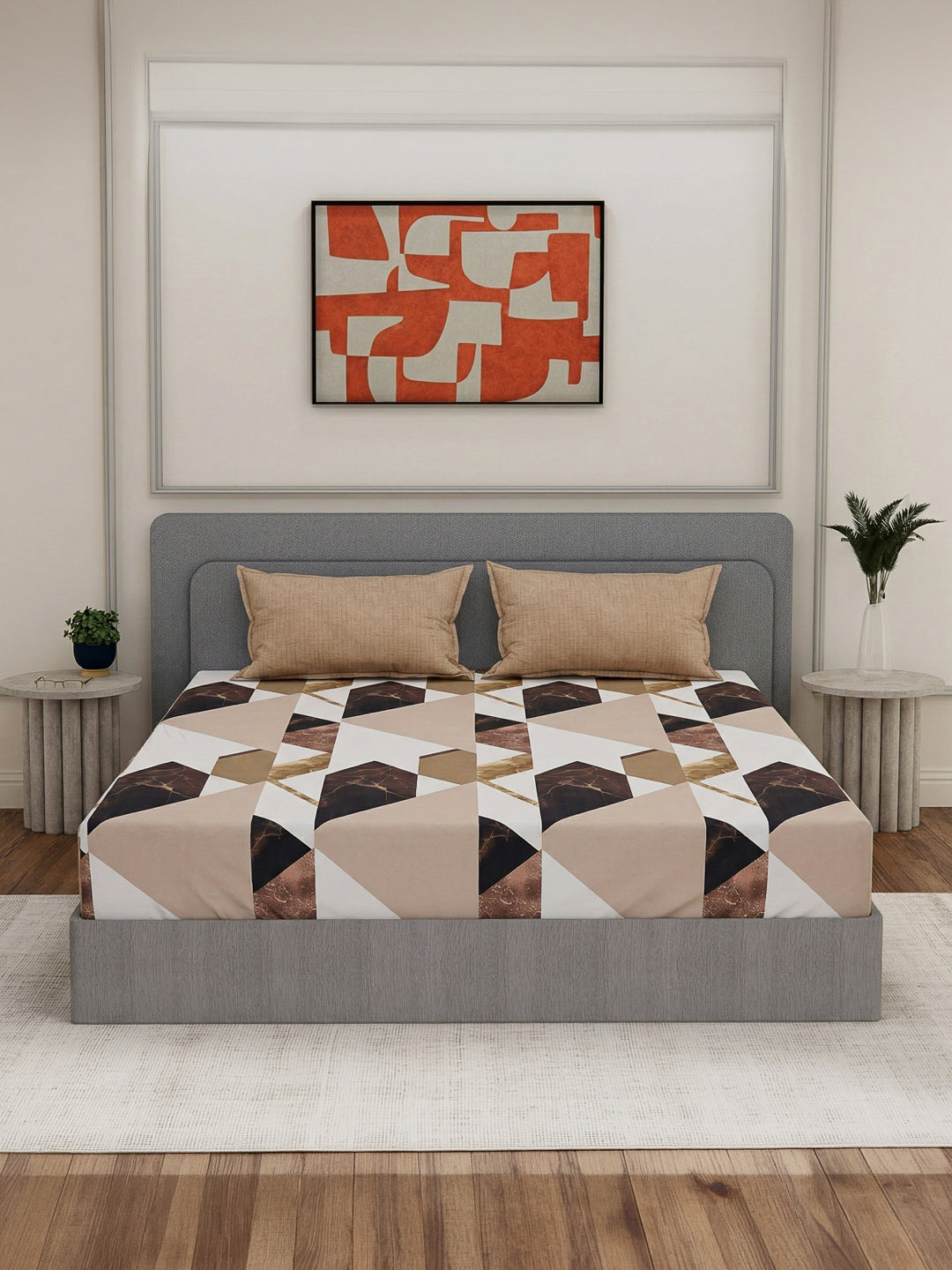 110 GSM Polyester Double Bed Bedsheet with 2 Pillow Covers Aromatica Collection
