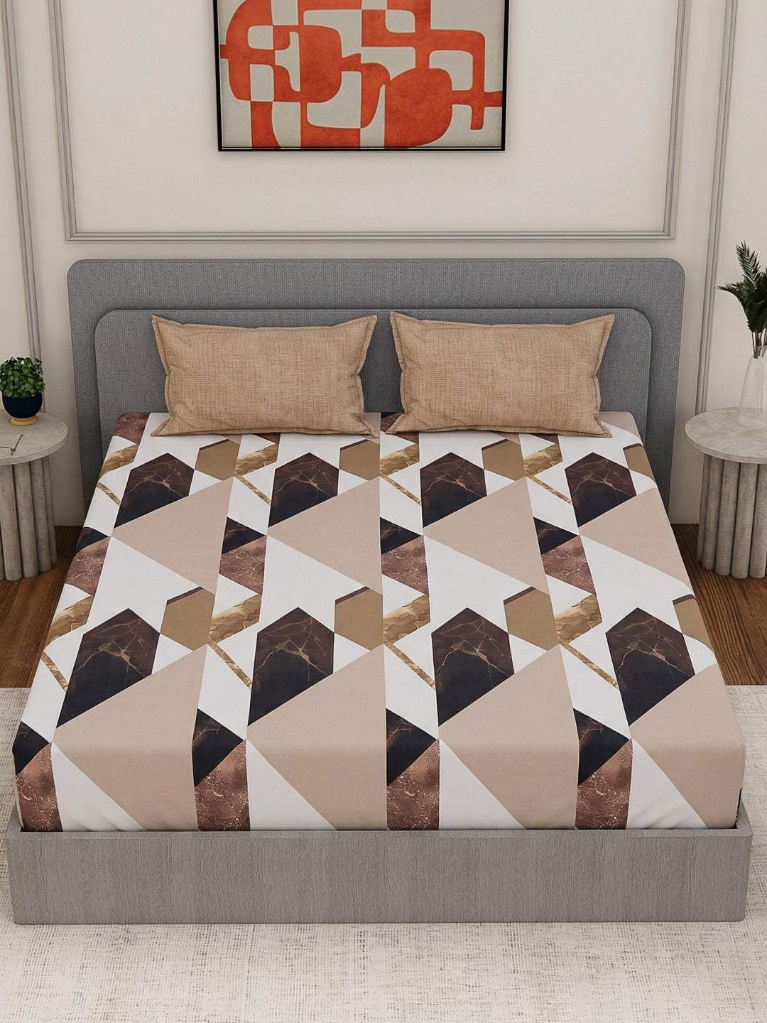 110 GSM Polyester Double Bed Bedsheet with 2 Pillow Covers Aromatica Collection