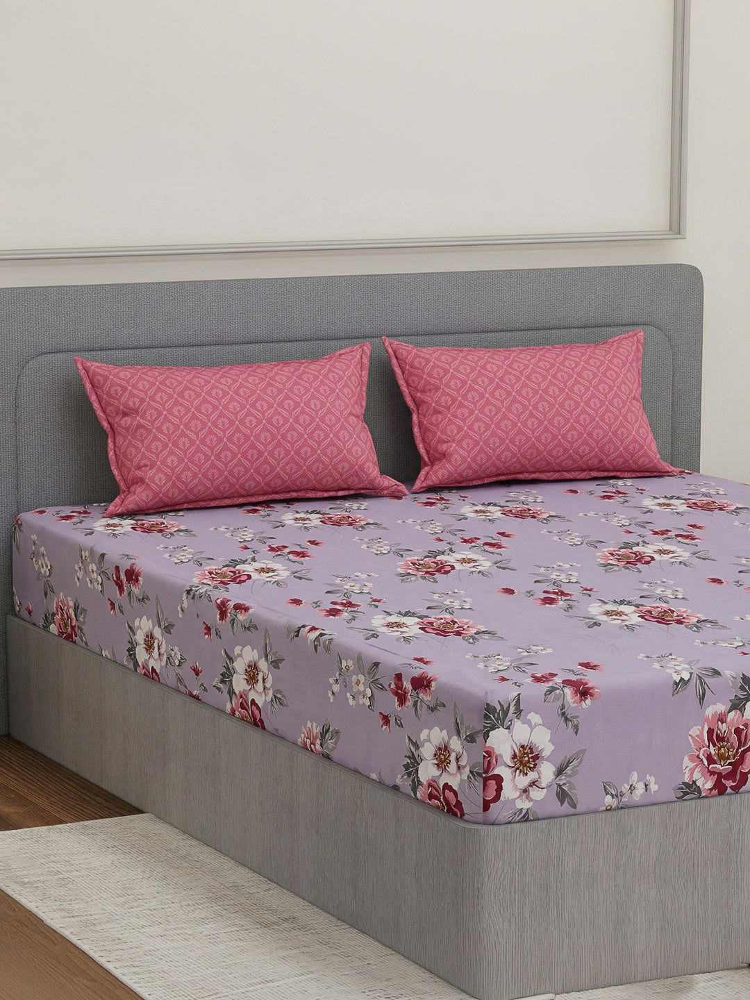 110 GSM Polyester Double Bed Bedsheet with 2 Pillow Covers Aromatica Collection