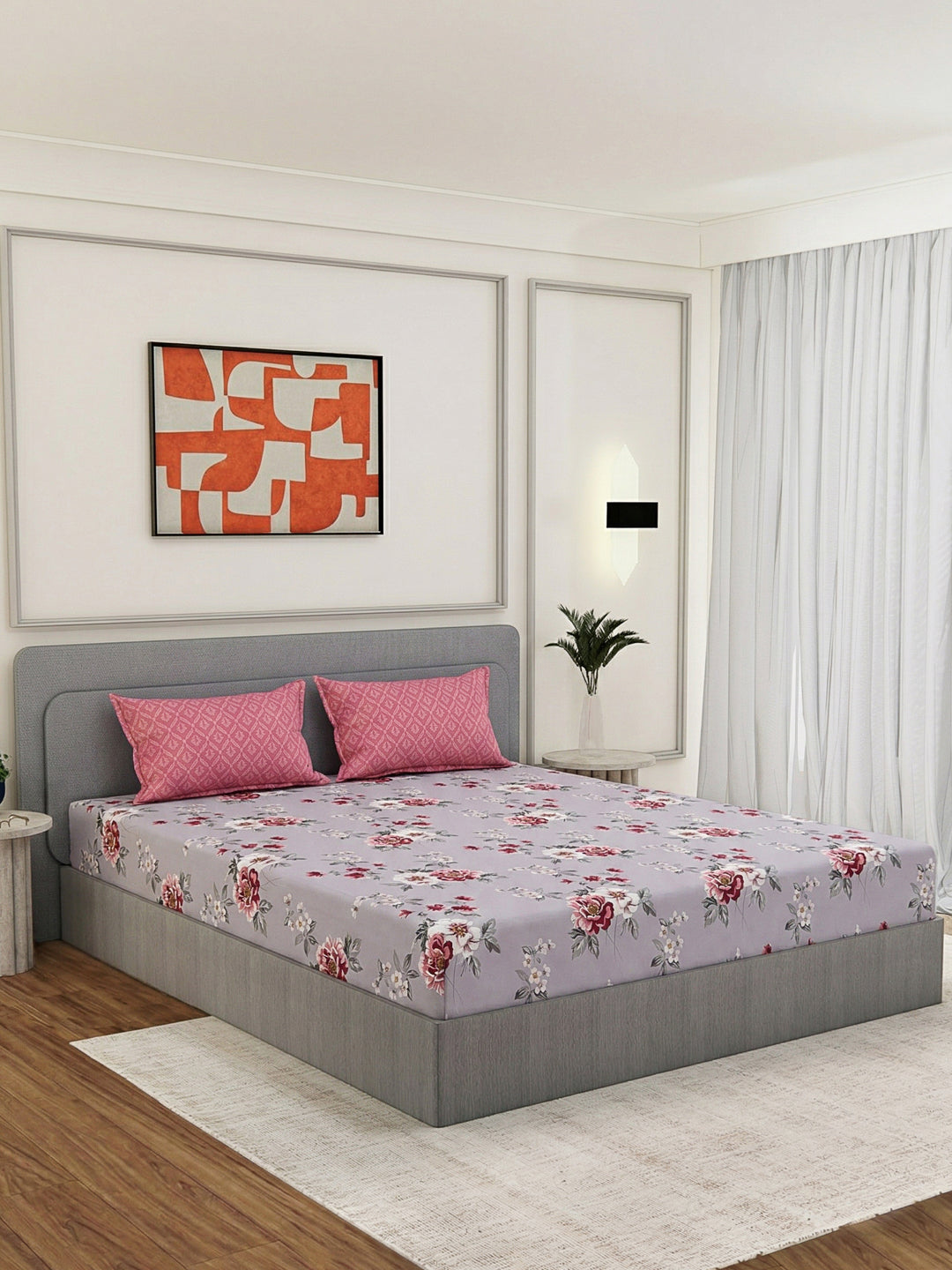 110 GSM Polyester Double Bed Bedsheet with 2 Pillow Covers Aromatica Collection