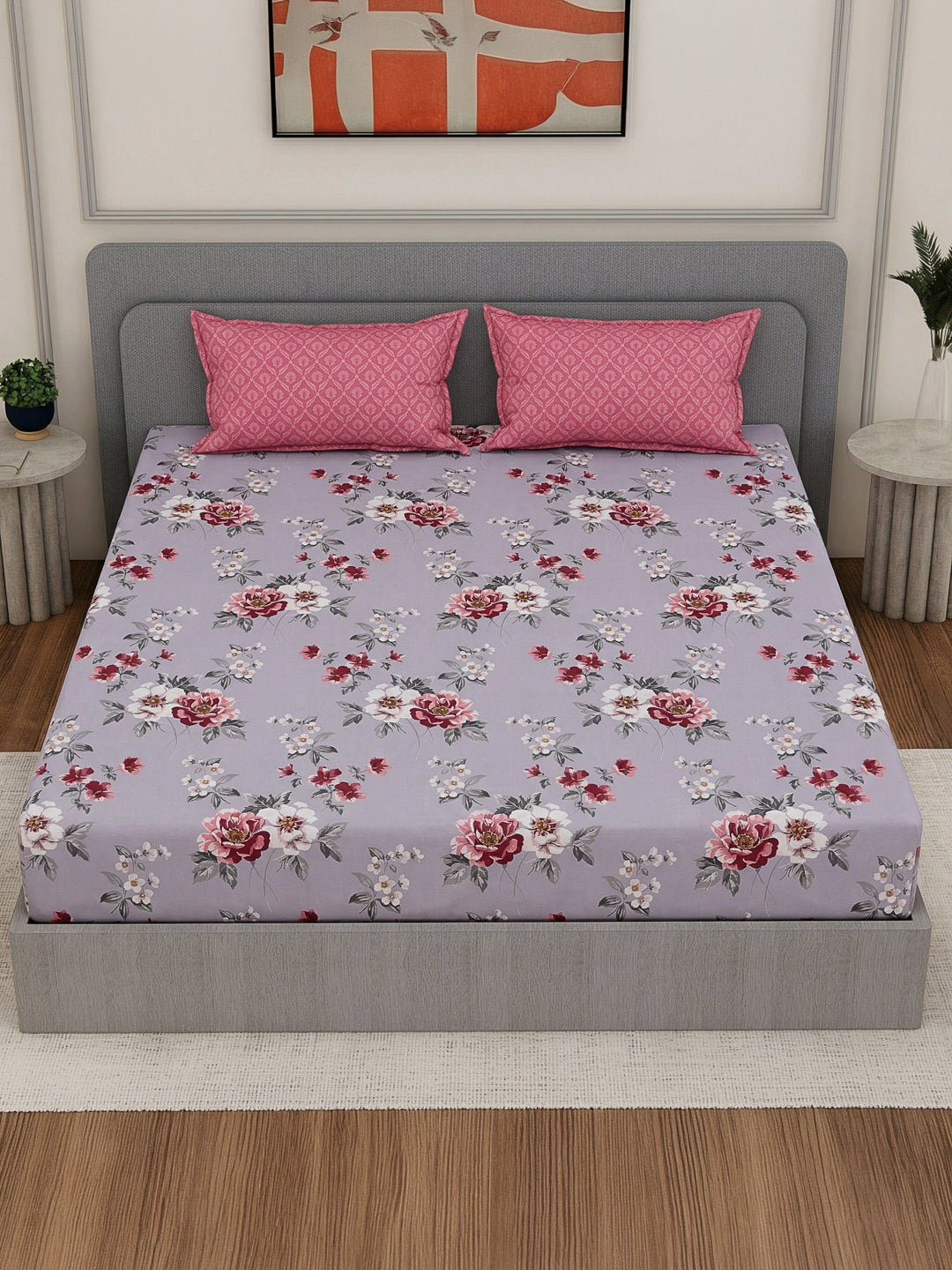110 GSM Polyester Double Bed Bedsheet with 2 Pillow Covers Aromatica Collection