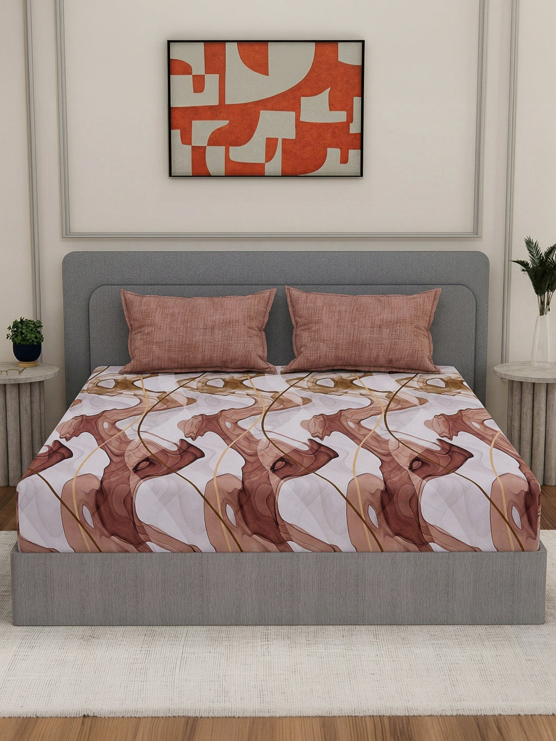 110 GSM Polyester Double Bed Bedsheet with 2 Pillow Covers Aromatica Collection