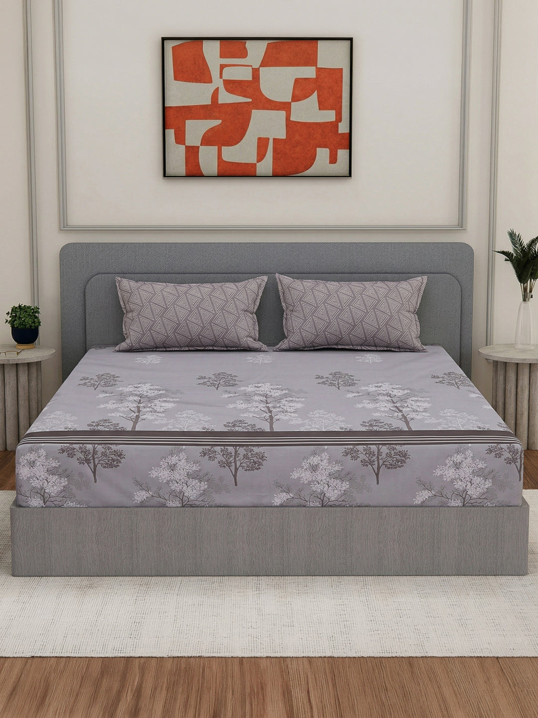 110 GSM Polyester Double Bed Bedsheet with 2 Pillow Covers Aromatica Collection