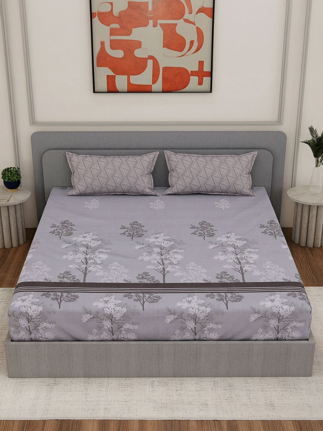 110 GSM Polyester Double Bed Bedsheet with 2 Pillow Covers Aromatica Collection