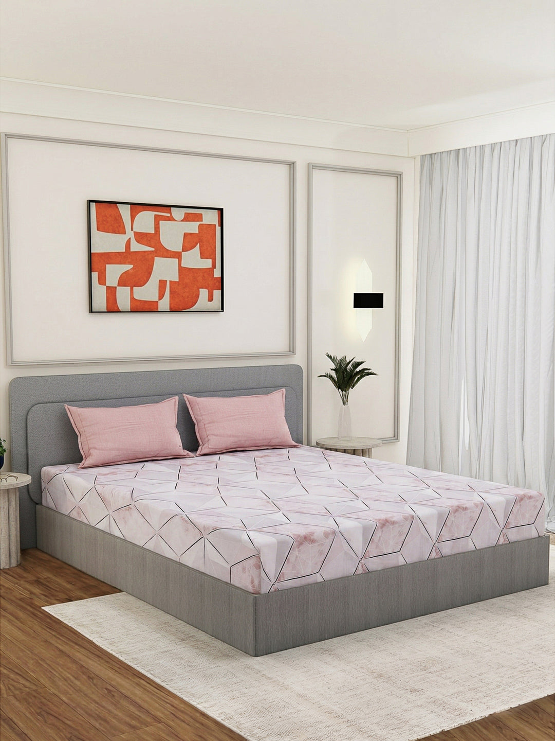 110 GSM Polyester Double Bed Bedsheet with 2 Pillow Covers Aromatica Collection