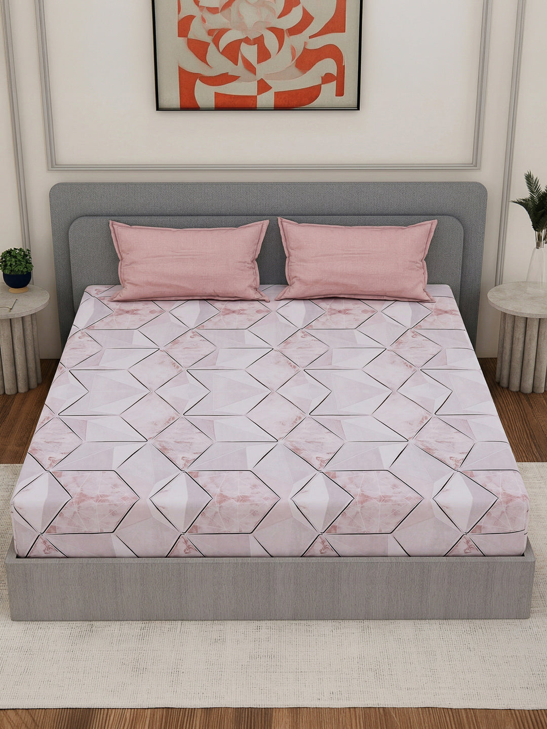 110 GSM Polyester Double Bed Bedsheet with 2 Pillow Covers Aromatica Collection