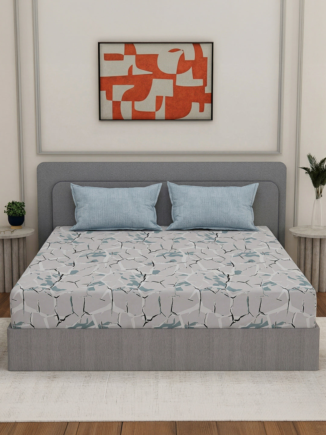 110 GSM Polyester Double Bed Bedsheet with 2 Pillow Covers Aromatica Collection