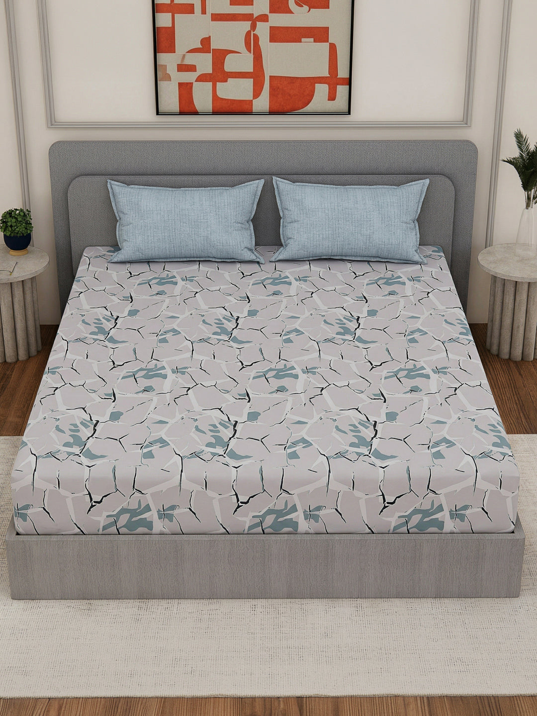 110 GSM Polyester Double Bed Bedsheet with 2 Pillow Covers Aromatica Collection