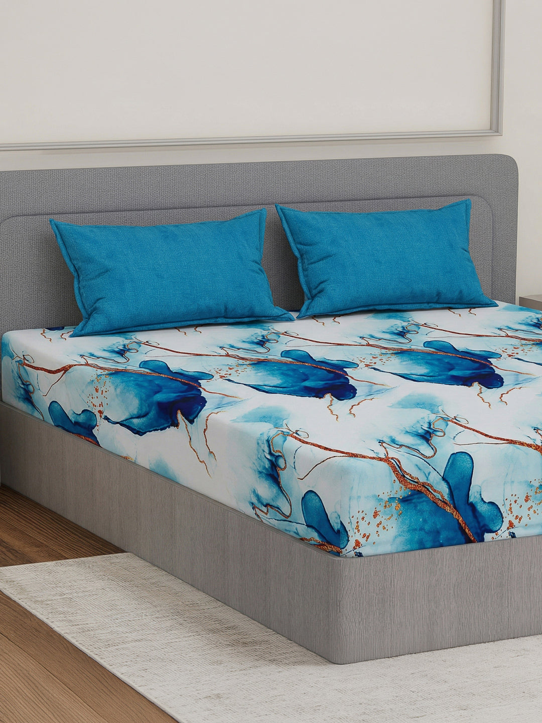 110 GSM Polyester Double Bed Bedsheet with 2 Pillow Covers Aromatica Collection