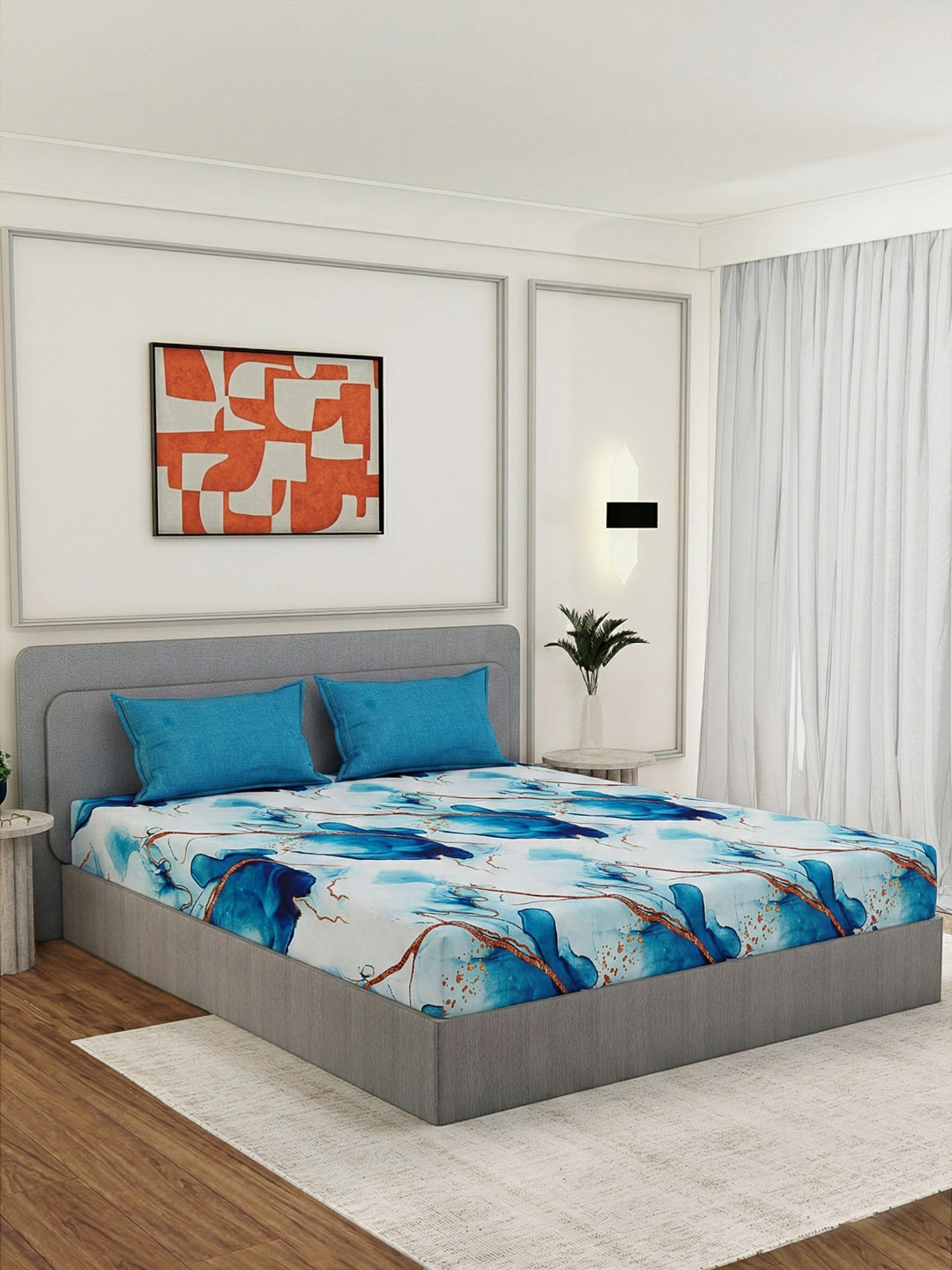 110 GSM Polyester Double Bed Bedsheet with 2 Pillow Covers Aromatica Collection