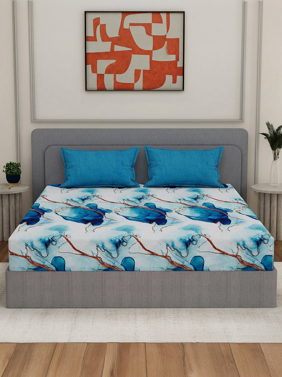 110 GSM Polyester Double Bed Bedsheet with 2 Pillow Covers Aromatica Collection