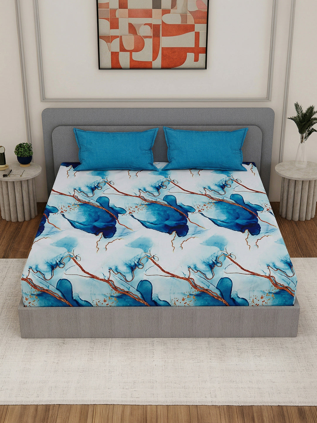 110 GSM Polyester Double Bed Bedsheet with 2 Pillow Covers Aromatica Collection