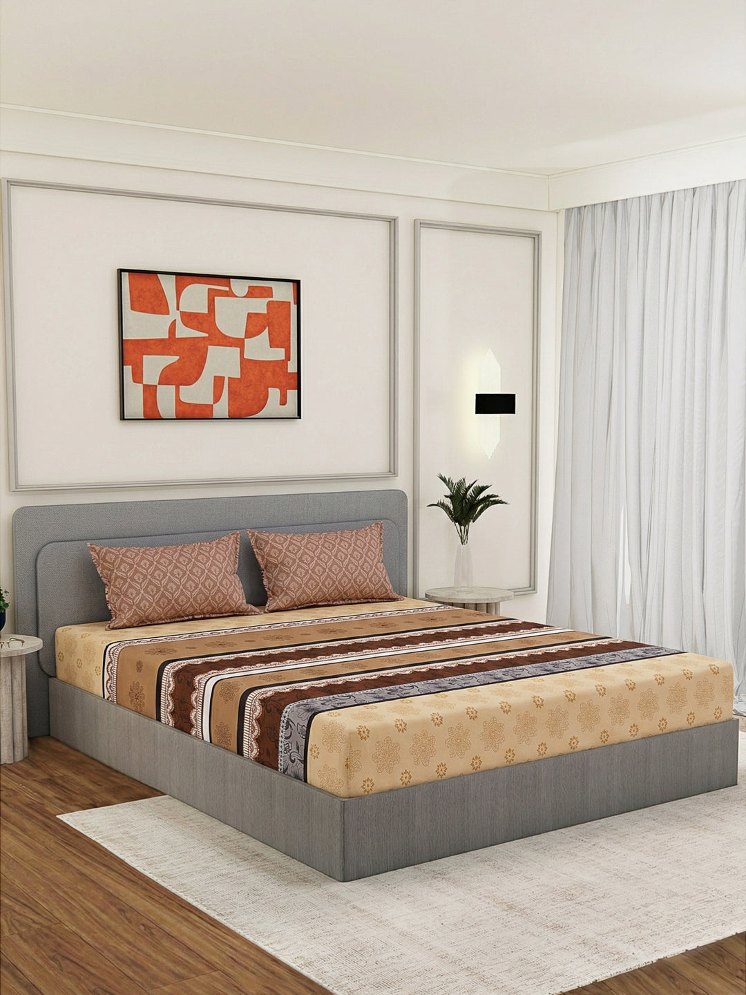 110 GSM Polyester Double Bed Bedsheet with 2 Pillow Covers Aromatica Collection
