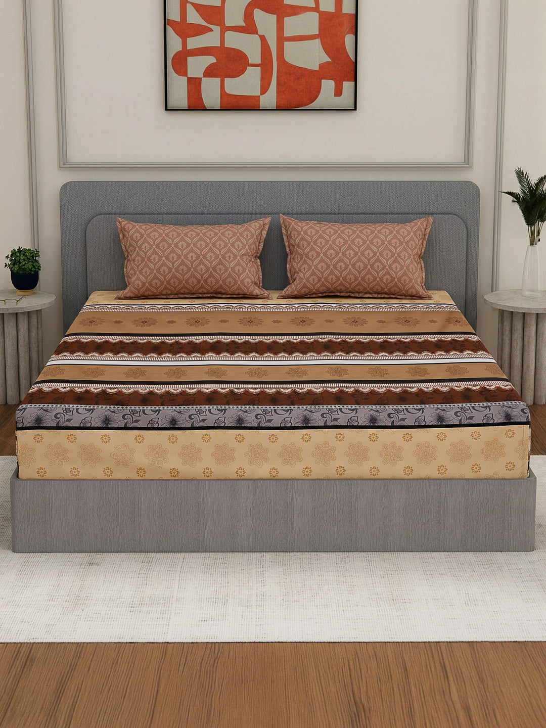 110 GSM Polyester Double Bed Bedsheet with 2 Pillow Covers Aromatica Collection