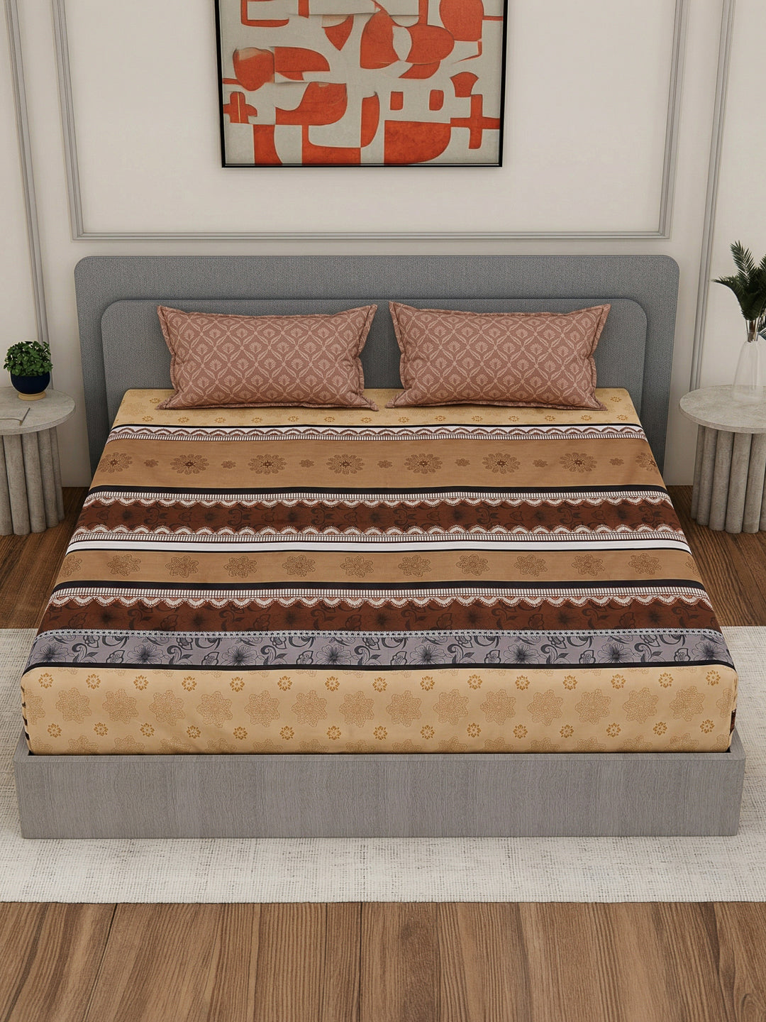 110 GSM Polyester Double Bed Bedsheet with 2 Pillow Covers Aromatica Collection
