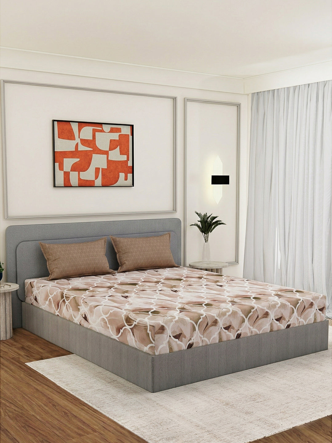 110 GSM Polyester Double Bed Bedsheet with 2 Pillow Covers Aromatica Collection