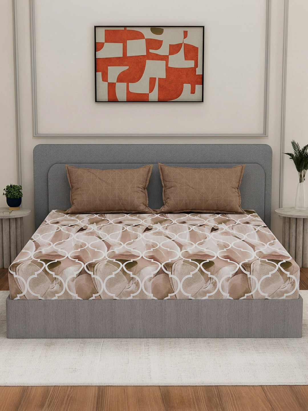 110 GSM Polyester Double Bed Bedsheet with 2 Pillow Covers Aromatica Collection