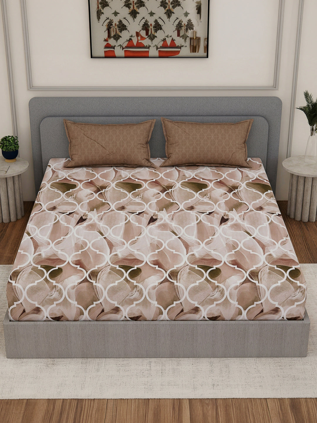 110 GSM Polyester Double Bed Bedsheet with 2 Pillow Covers Aromatica Collection