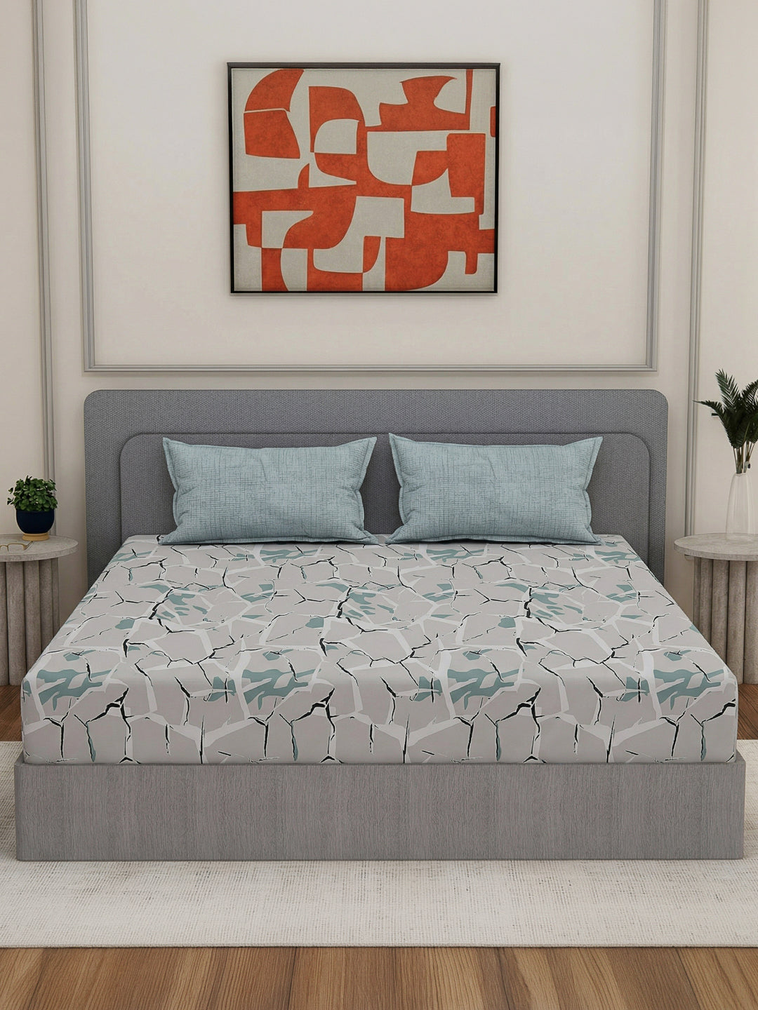 110 GSM Polyester Double Bed Bedsheet with 2 Pillow Covers Aromatica Collection