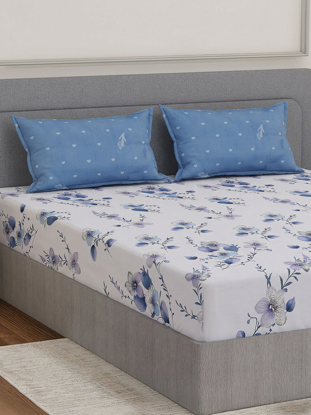 110 GSM Polyester Double Bed Bedsheet with 2 Pillow Covers Aromatica Collection