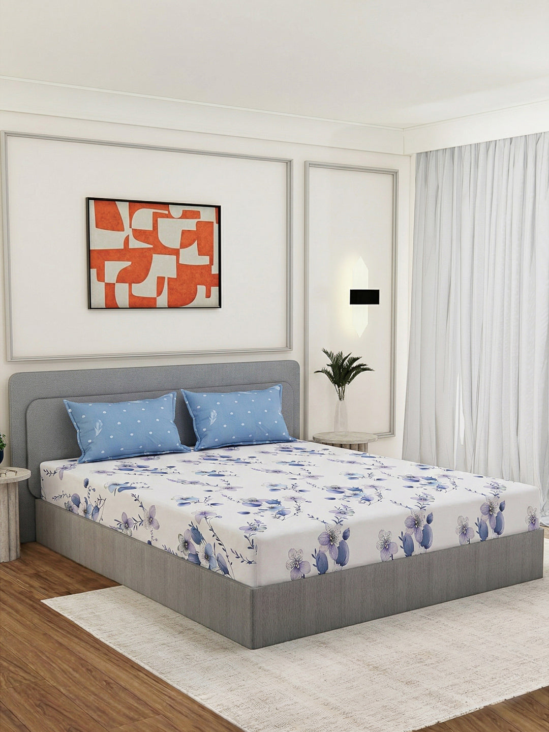 110 GSM Polyester Double Bed Bedsheet with 2 Pillow Covers Aromatica Collection