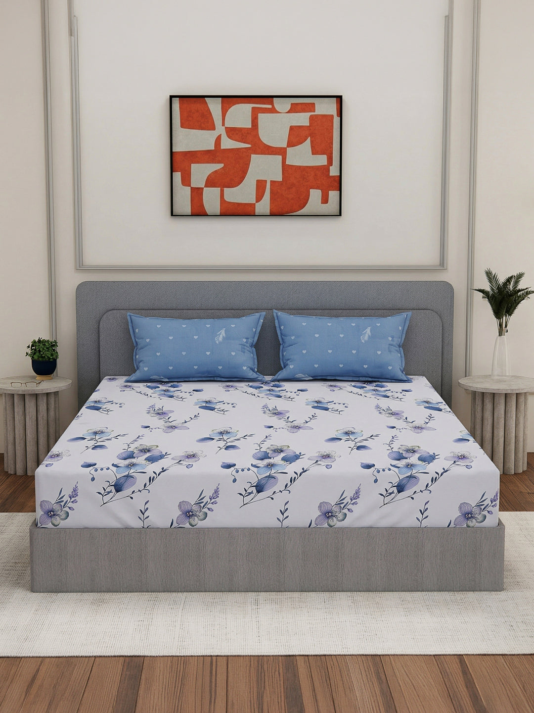 110 GSM Polyester Double Bed Bedsheet with 2 Pillow Covers Aromatica Collection
