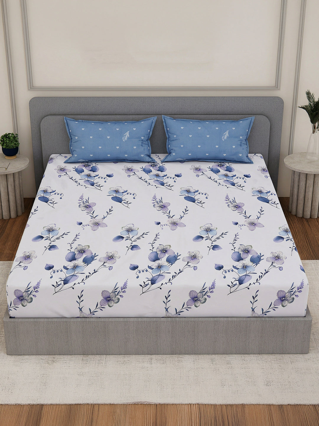 110 GSM Polyester Double Bed Bedsheet with 2 Pillow Covers Aromatica Collection