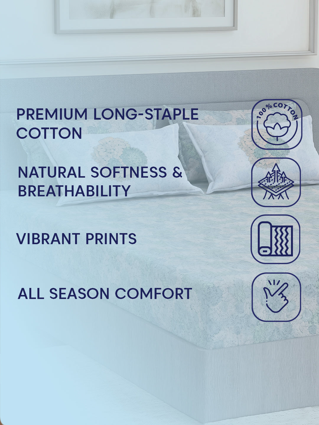Luxury 300 TC Pure Cotton King Size Bedsheet with 4 Pillow Covers Brush & Bloom Collection