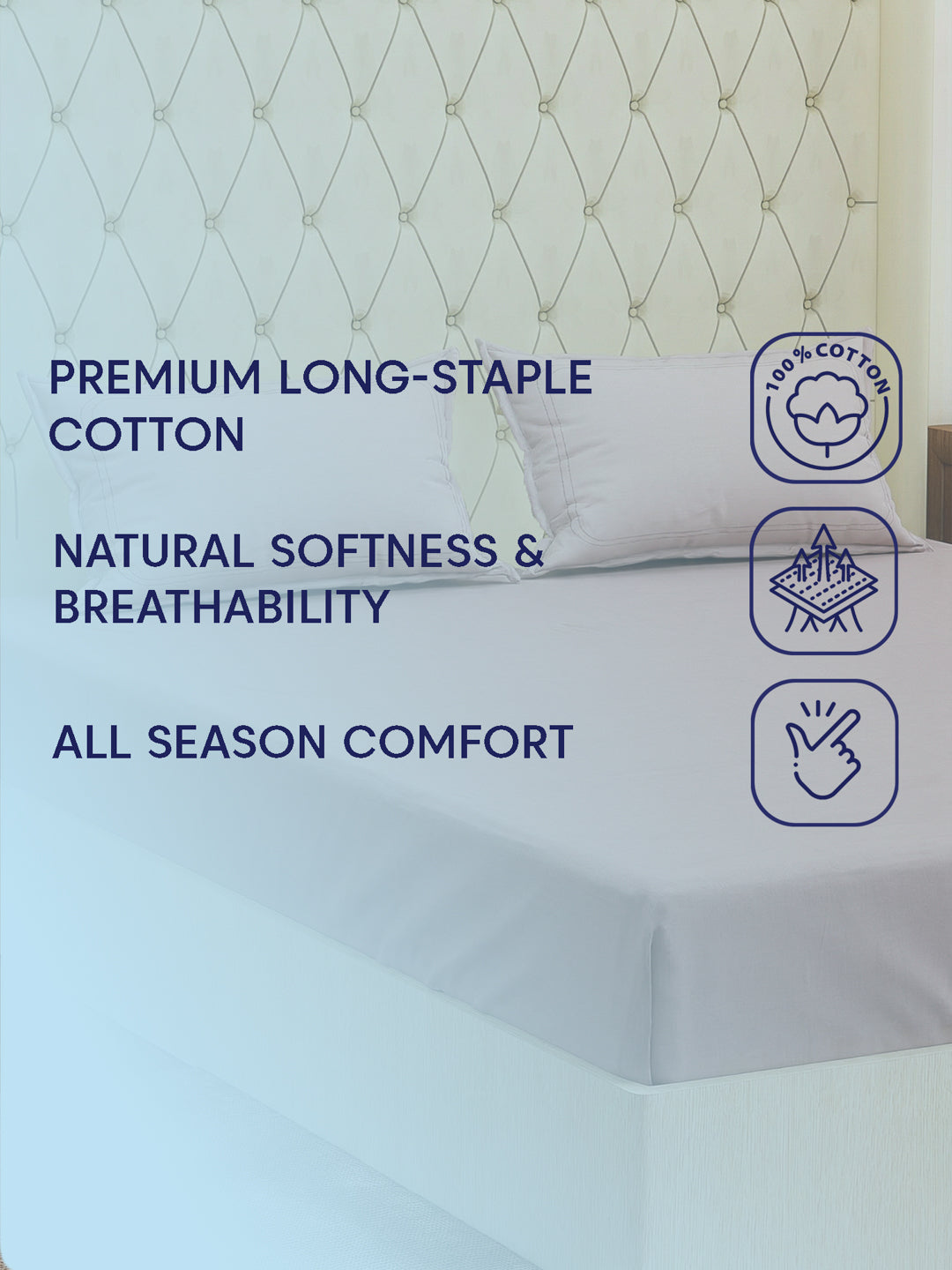 Premium 210 TC Pure Cotton King Size Bedsheet with 2 Pillow Covers Classique Casa Solids Collection