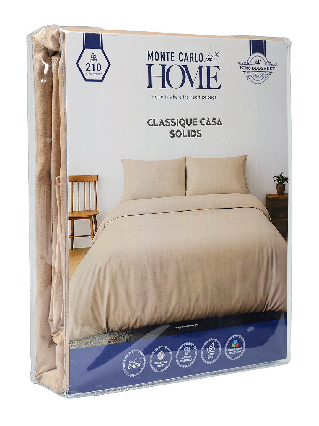 Premium 210 TC Pure Cotton King Size Bedsheet with 2 Pillow Covers Classique Casa Solids Collection