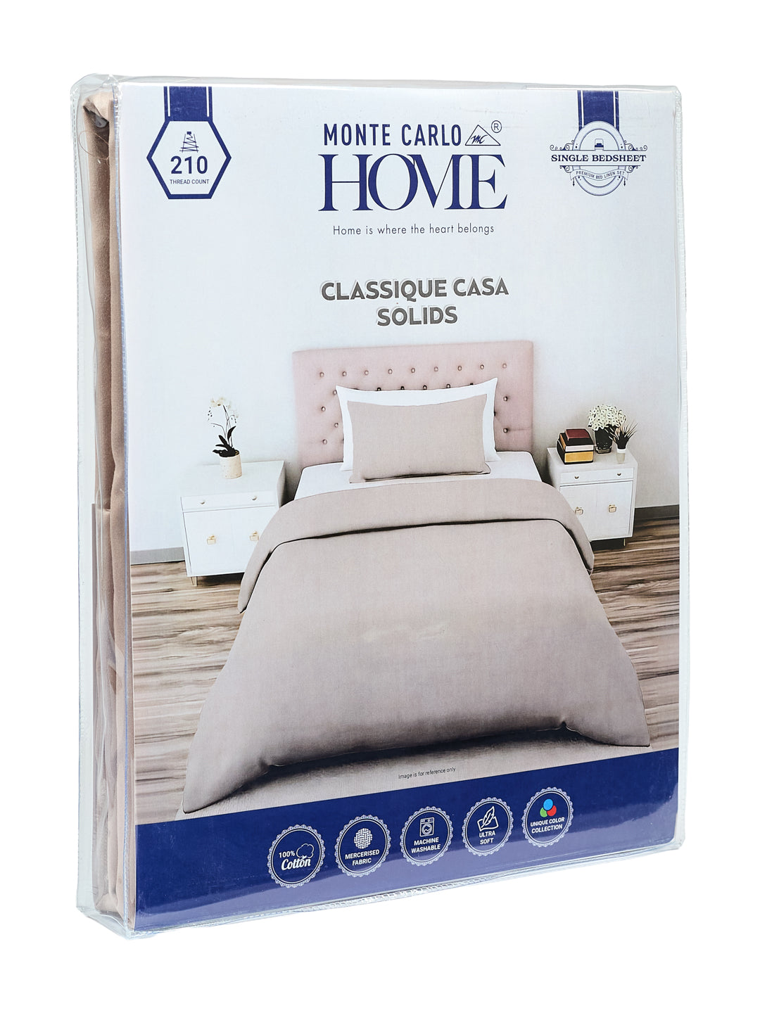 Premium 210 TC Pure Cotton Single Bed Bedsheet with 1 Pillow Cover Classique Casa Solids Collection