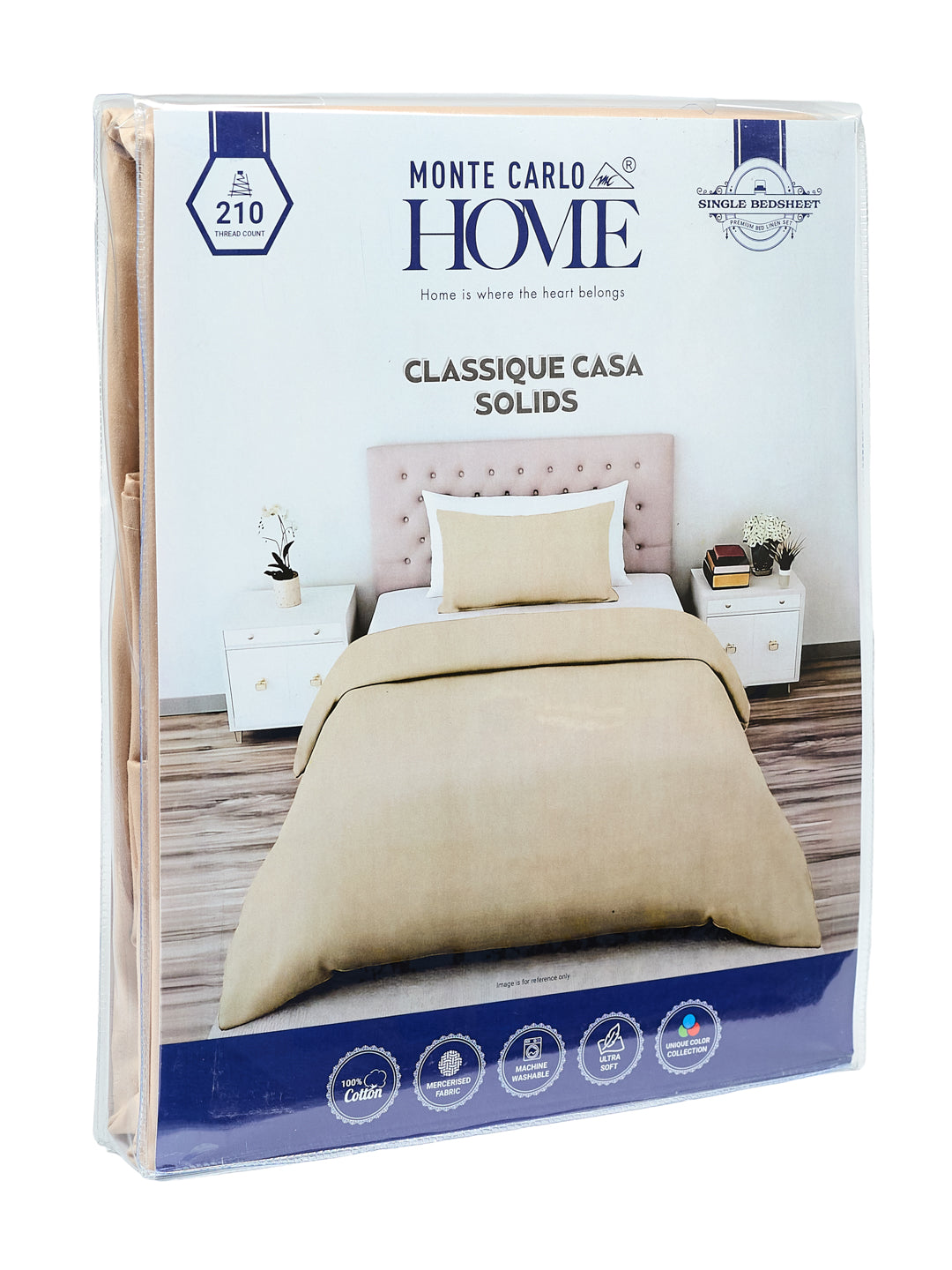 Premium 210 TC Pure Cotton Single Bed Bedsheet with 1 Pillow Cover Classique Casa Solids Collection