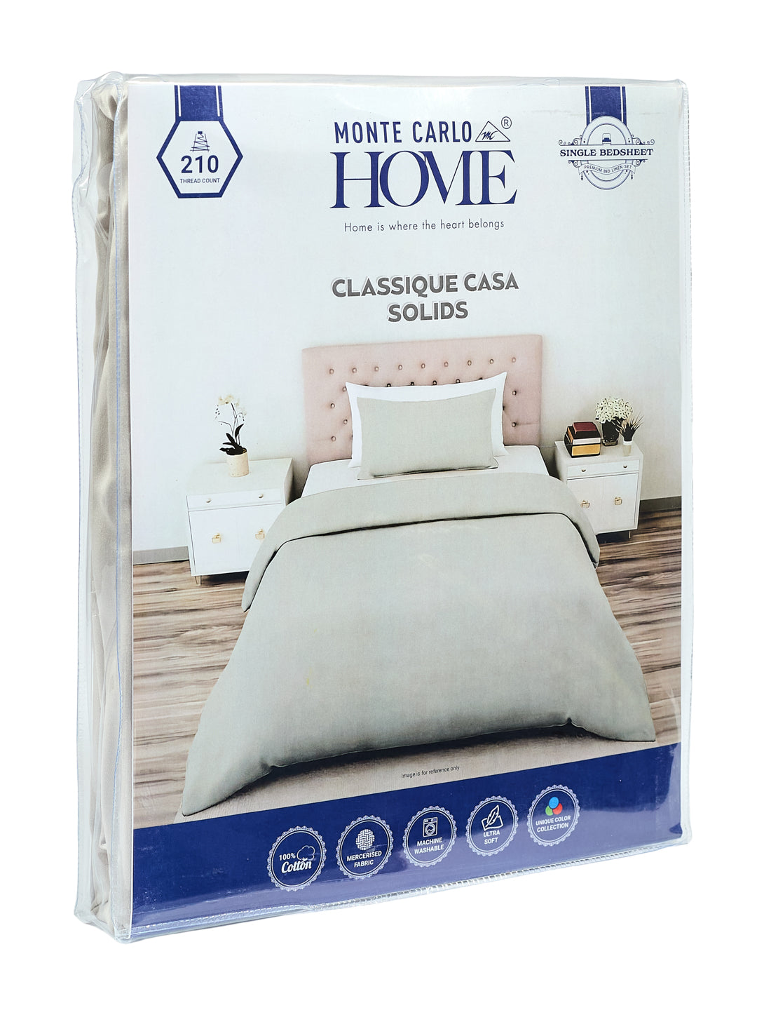Premium 210 TC Pure Cotton Single Bed Bedsheet with 1 Pillow Cover Classique Casa Solids Collection