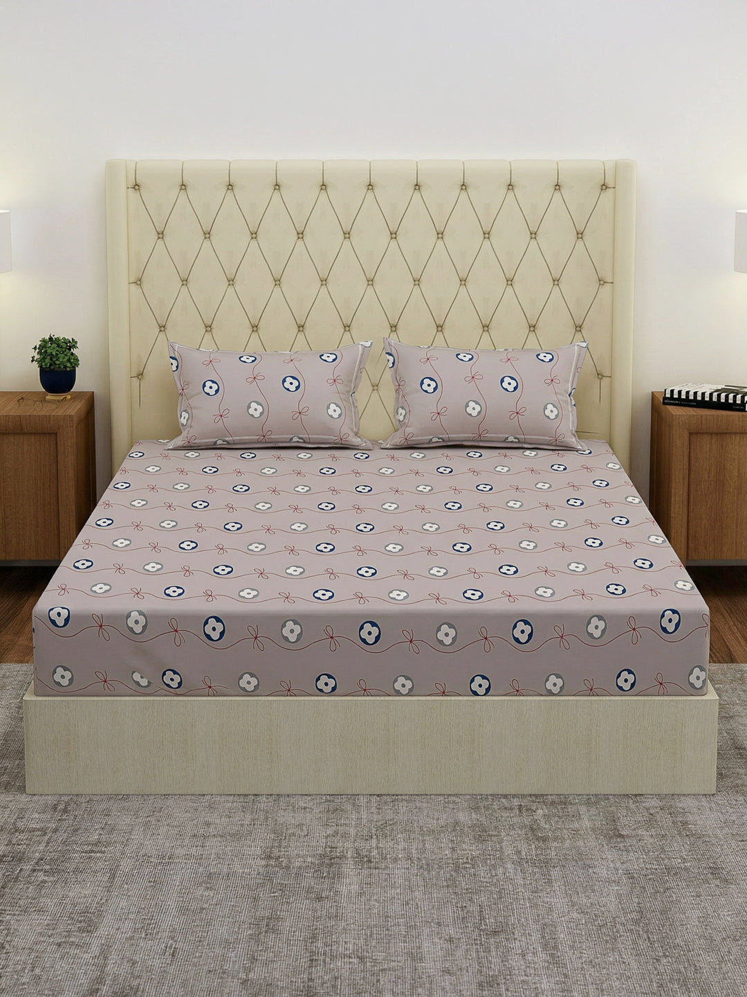 120 GSM Polyester Double Bed Bedsheet with 2 Pillow Covers Clara Collection