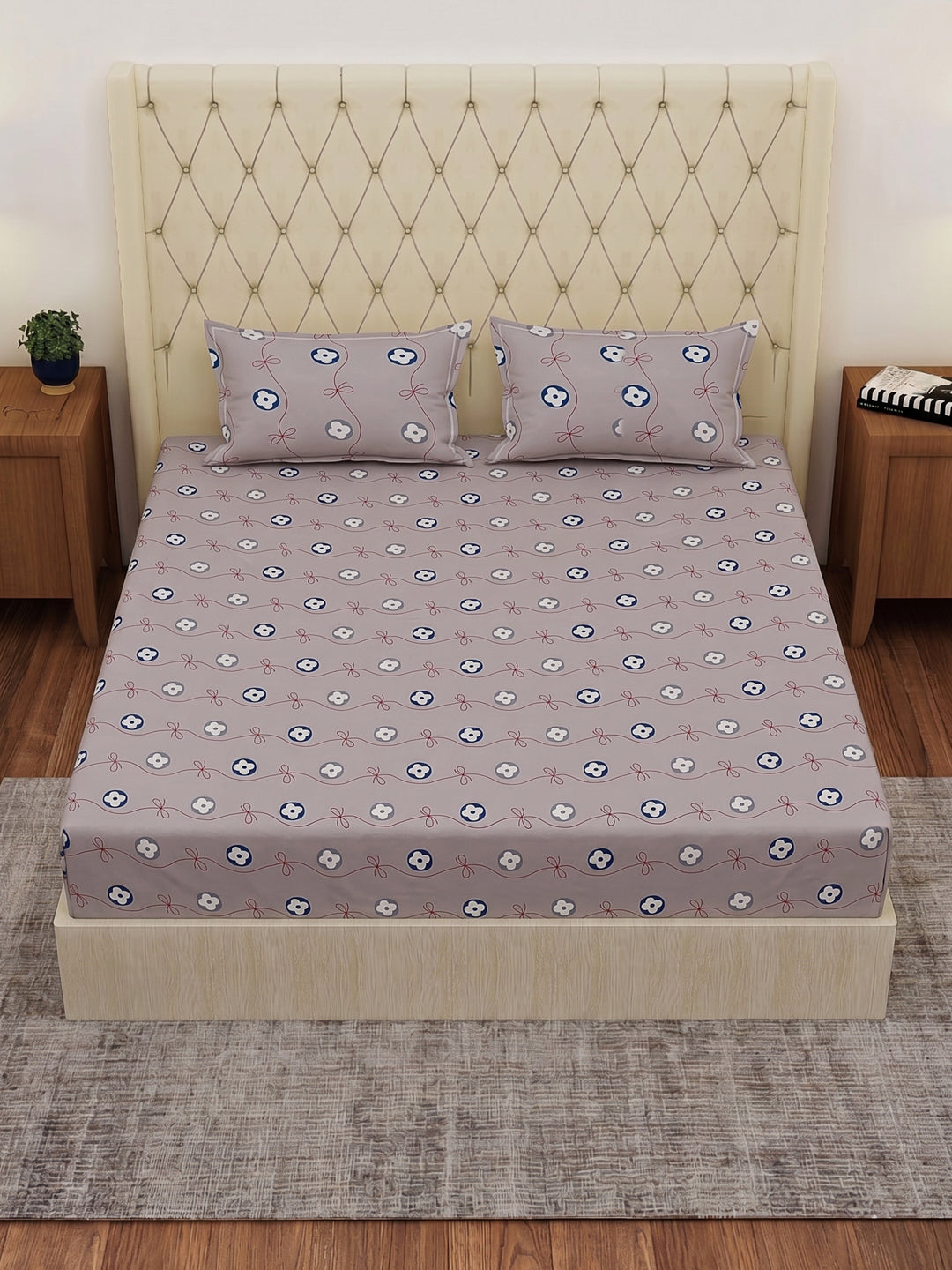 120 GSM Polyester Double Bed Bedsheet with 2 Pillow Covers Clara Collection