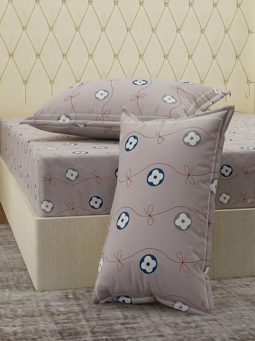 120 GSM Polyester Double Bed Bedsheet with 2 Pillow Covers Clara Collection