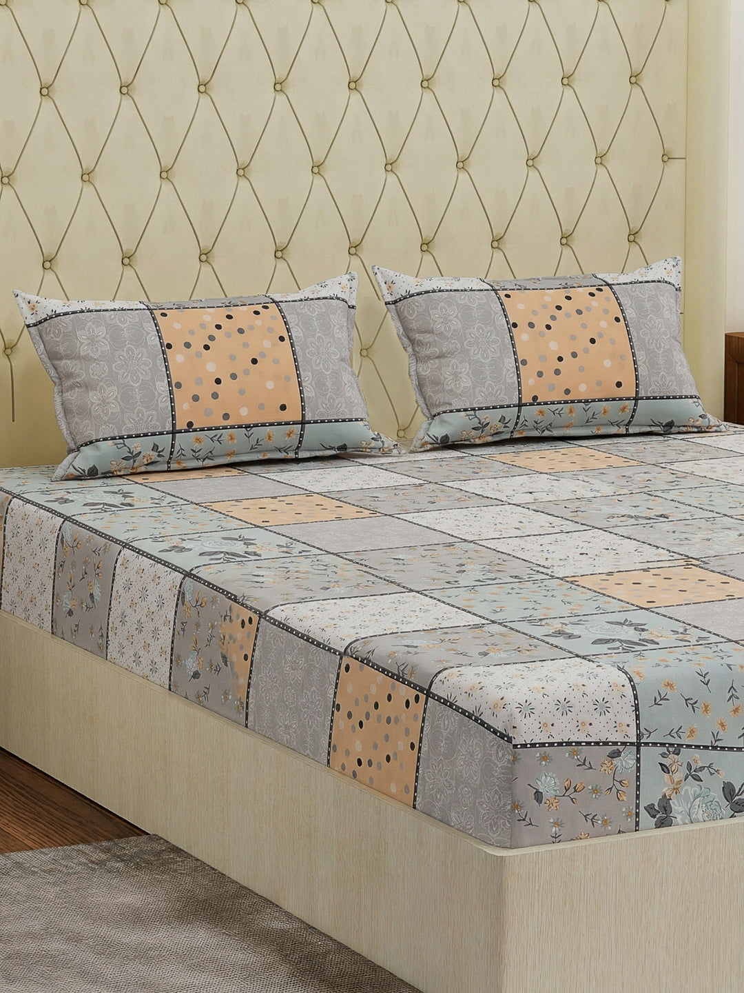 120 GSM Polyester Double Bed Bedsheet with 2 Pillow Covers Clara Collection