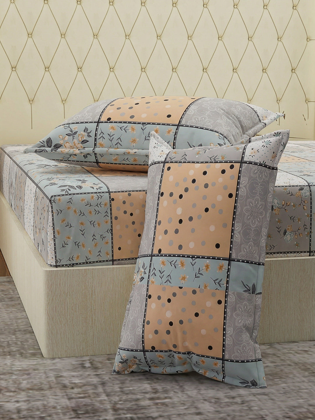 120 GSM Polyester Double Bed Bedsheet with 2 Pillow Covers Clara Collection