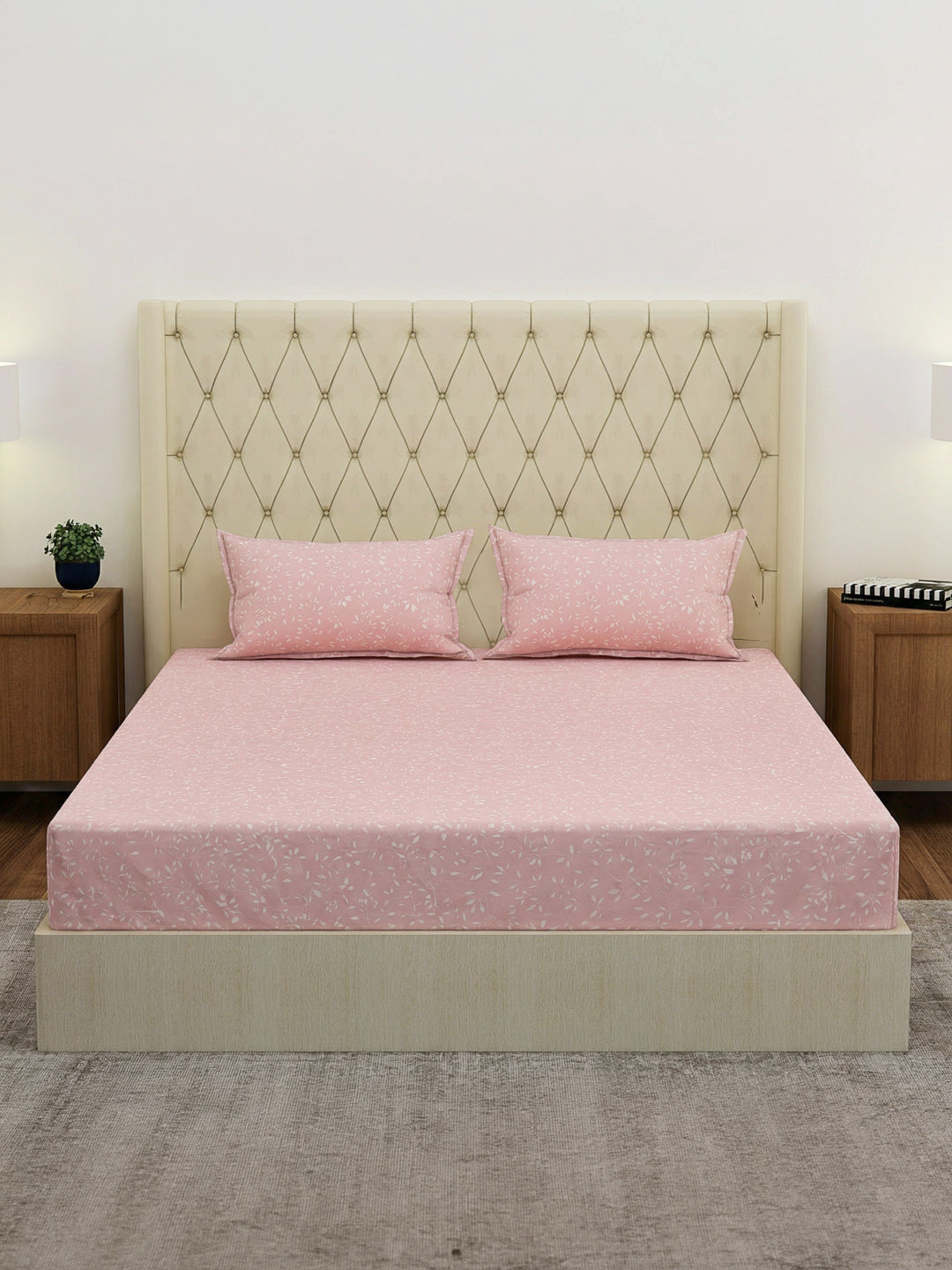 120 GSM Polyester Double Bed Bedsheet with 2 Pillow Covers Clara Collection