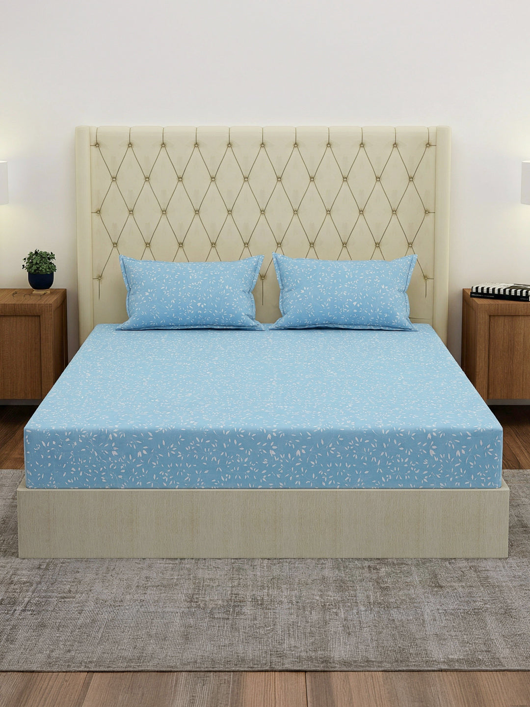 120 GSM Polyester Double Bed Bedsheet with 2 Pillow Covers Clara Collection