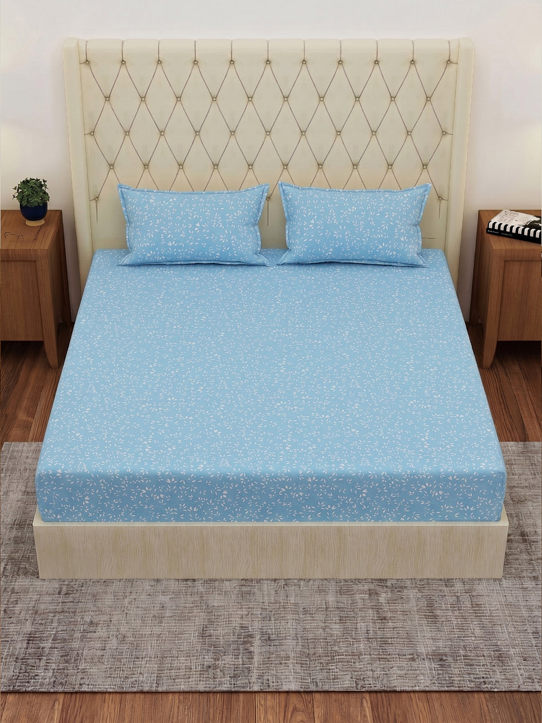 120 GSM Polyester Double Bed Bedsheet with 2 Pillow Covers Clara Collection