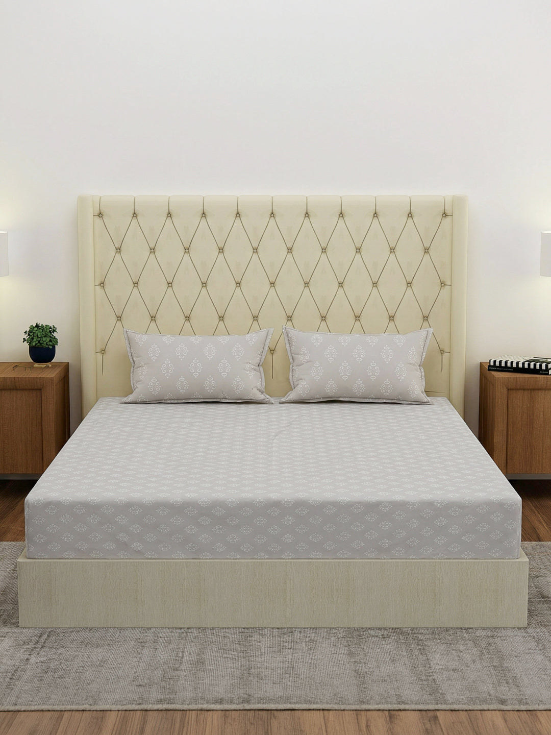 120 GSM Polyester Double Bed Bedsheet with 2 Pillow Covers Clara Collection