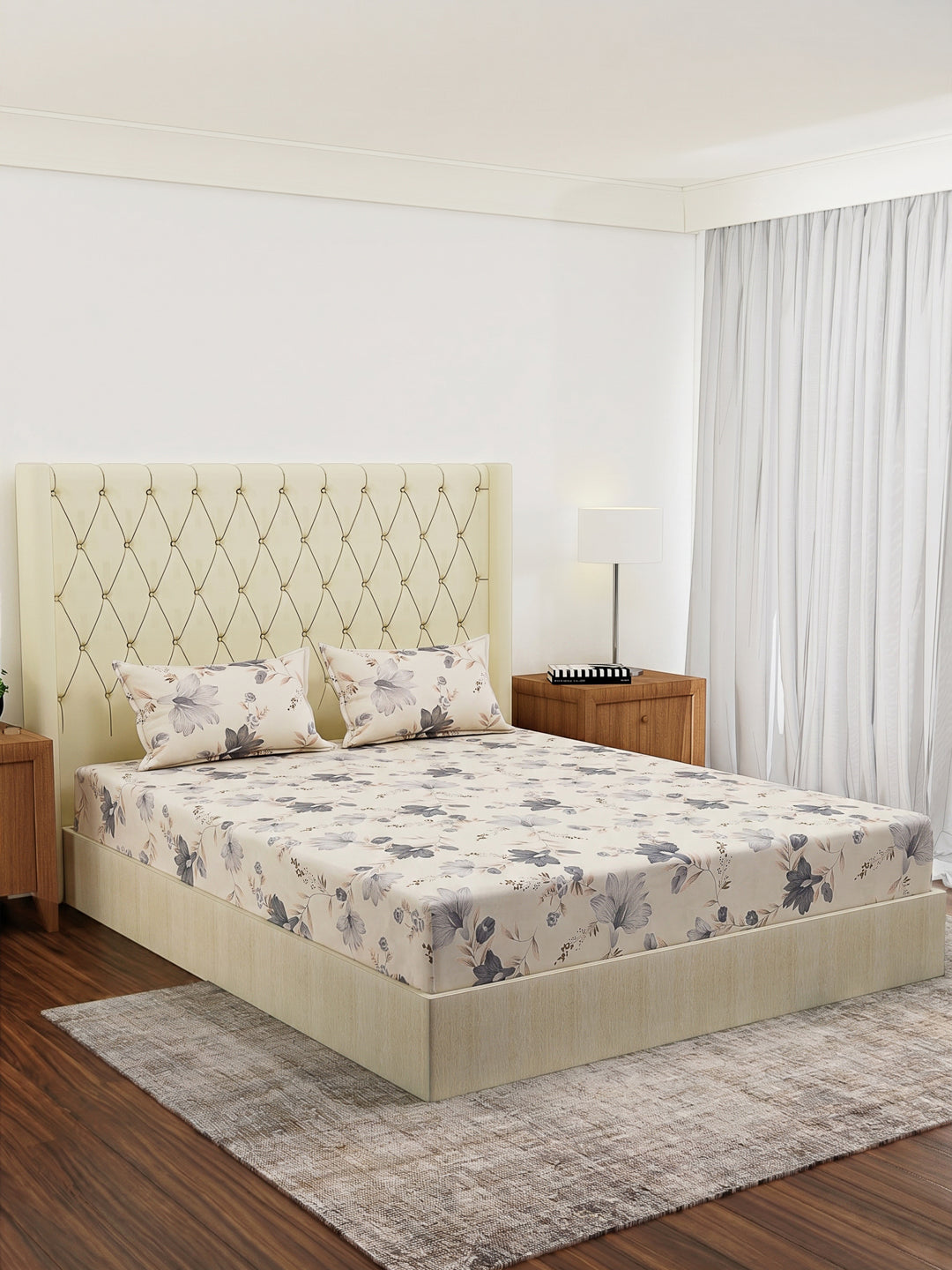 120 GSM Polyester Double Bed Bedsheet with 2 Pillow Covers Clara Collection
