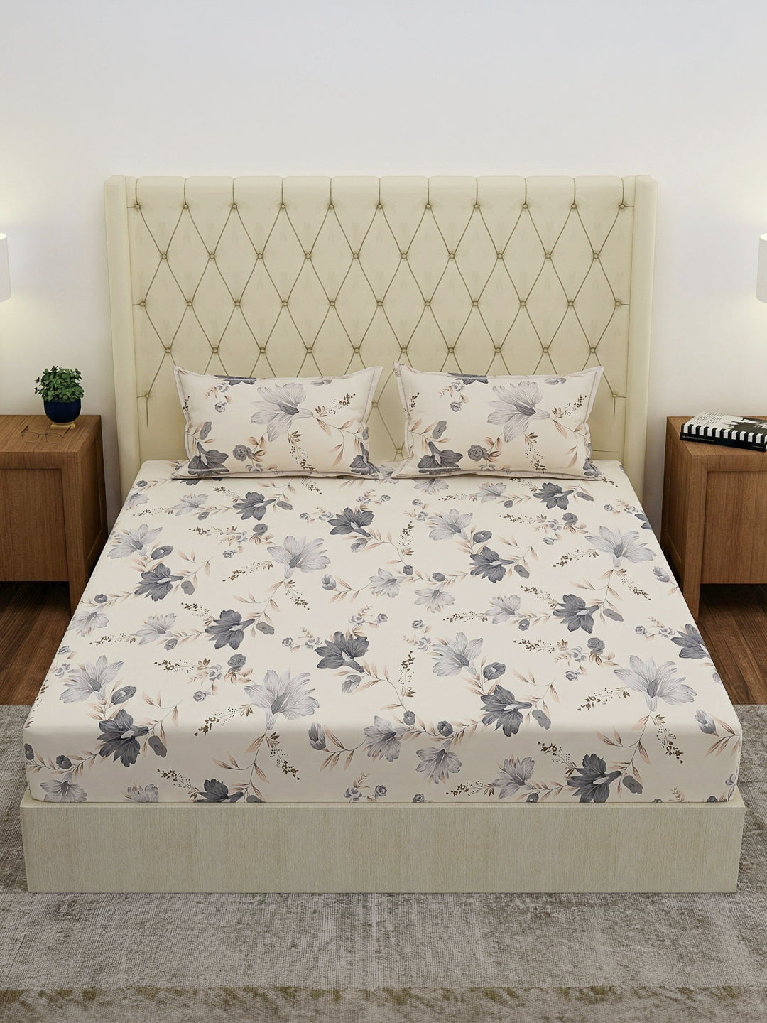 120 GSM Polyester Double Bed Bedsheet with 2 Pillow Covers Clara Collection
