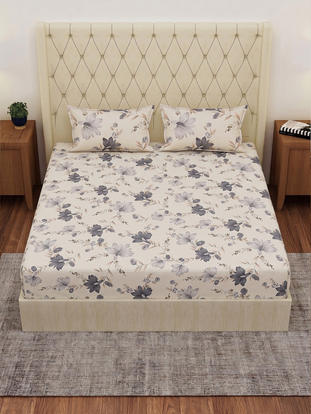 120 GSM Polyester Double Bed Bedsheet with 2 Pillow Covers Clara Collection