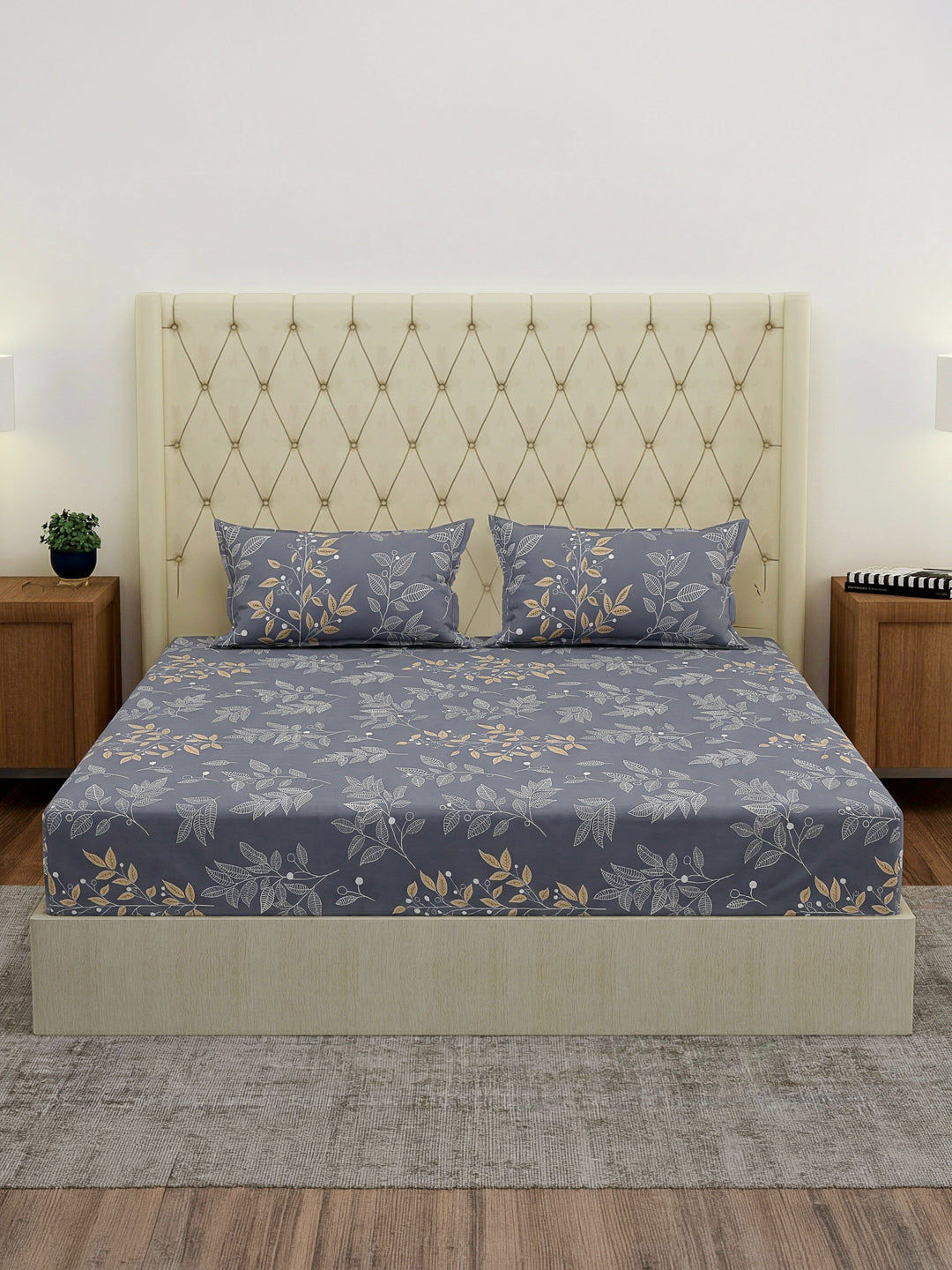 120 GSM Polyester Double Bed Bedsheet with 2 Pillow Covers Clara Collection