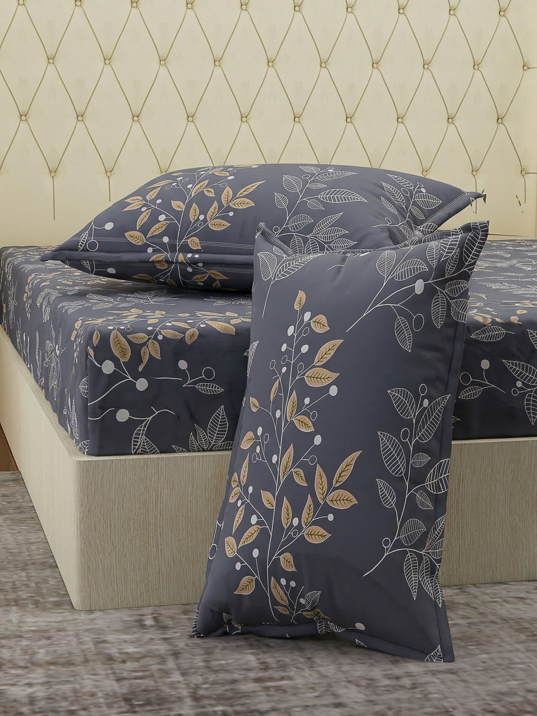 120 GSM Polyester Double Bed Bedsheet with 2 Pillow Covers Clara Collection