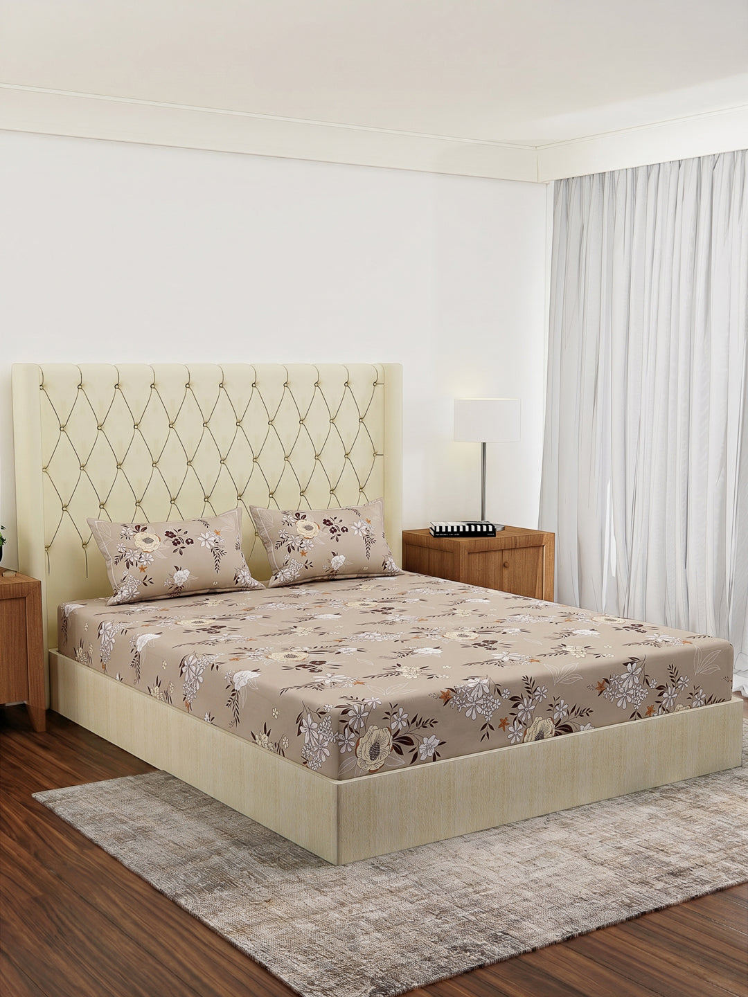 120 GSM Polyester Double Bed Bedsheet with 2 Pillow Covers Clara Collection