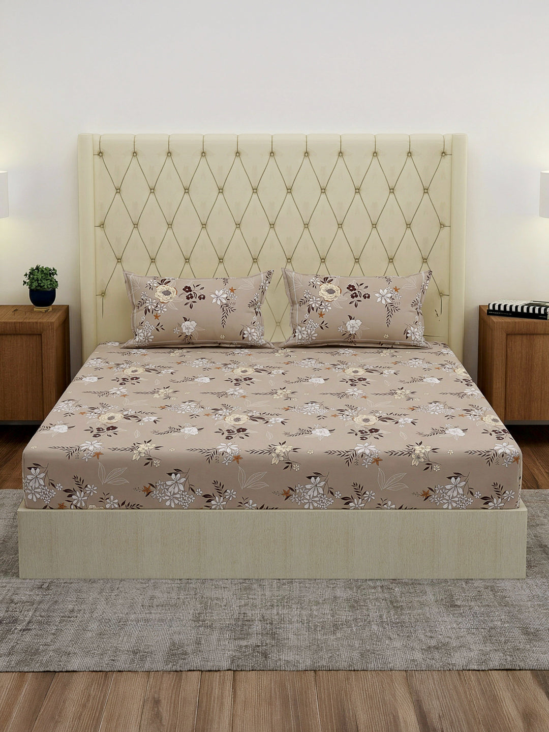120 GSM Polyester Double Bed Bedsheet with 2 Pillow Covers Clara Collection